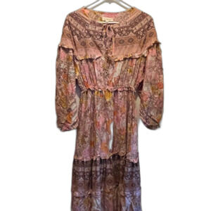 Lin Jia & Shop Long Sleeve Maxi Boho Floral Prairie Dress Women's Size Small